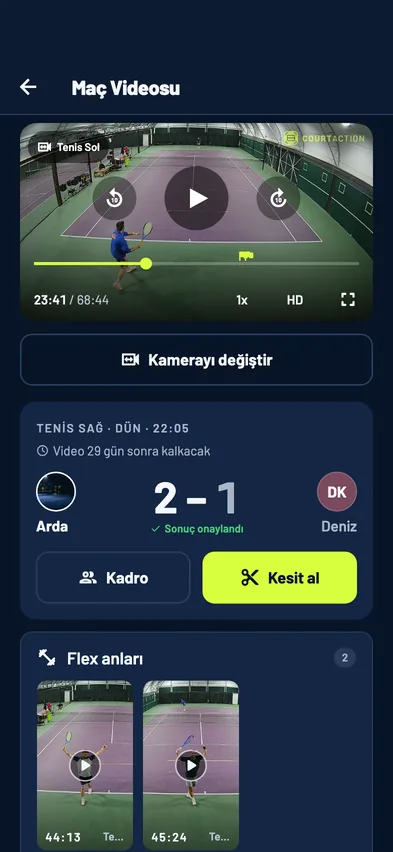 Maç sayfasında Flex anları kartı